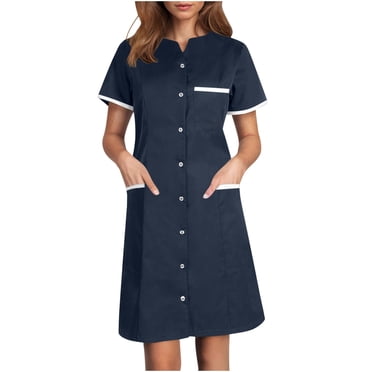 Npasoilc Robes d'Infirmière pour Femmes à Boutons, Col Rond, Manches Courtes, Robes avec Poches Latérales, Sarraus Doux et Respirants, Décontractées, Amples, Robes de Travail