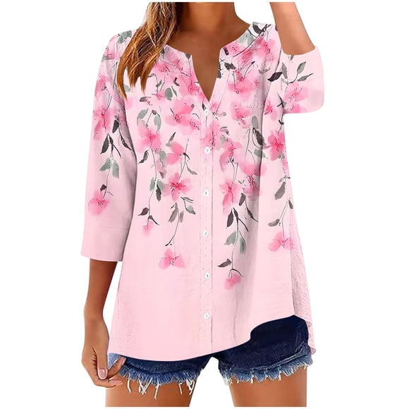 Fewfanhot Hauts, T-Shirts et Chemisiers pour Femmes à Col en V, Chemises Boutonnées, Chic Décontracté, Sans Col, en Gaze, Chemisiers d'Été