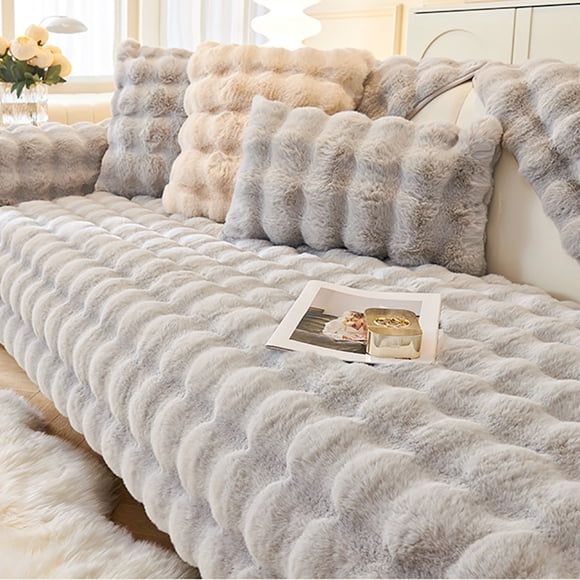 Stylish Velvet Couch Cover For Couch, Universal Sofa Cover With Anti-Static Fabric, Faux Fur Furniture Protector For Living Room (L Shape)