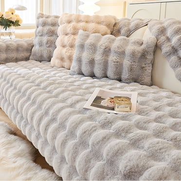 Stylish Velvet Couch Cover For Couch, Universal Sofa Cover With Anti-Static Fabric, Faux Fur Furniture Protector For Living Room (L Shape)