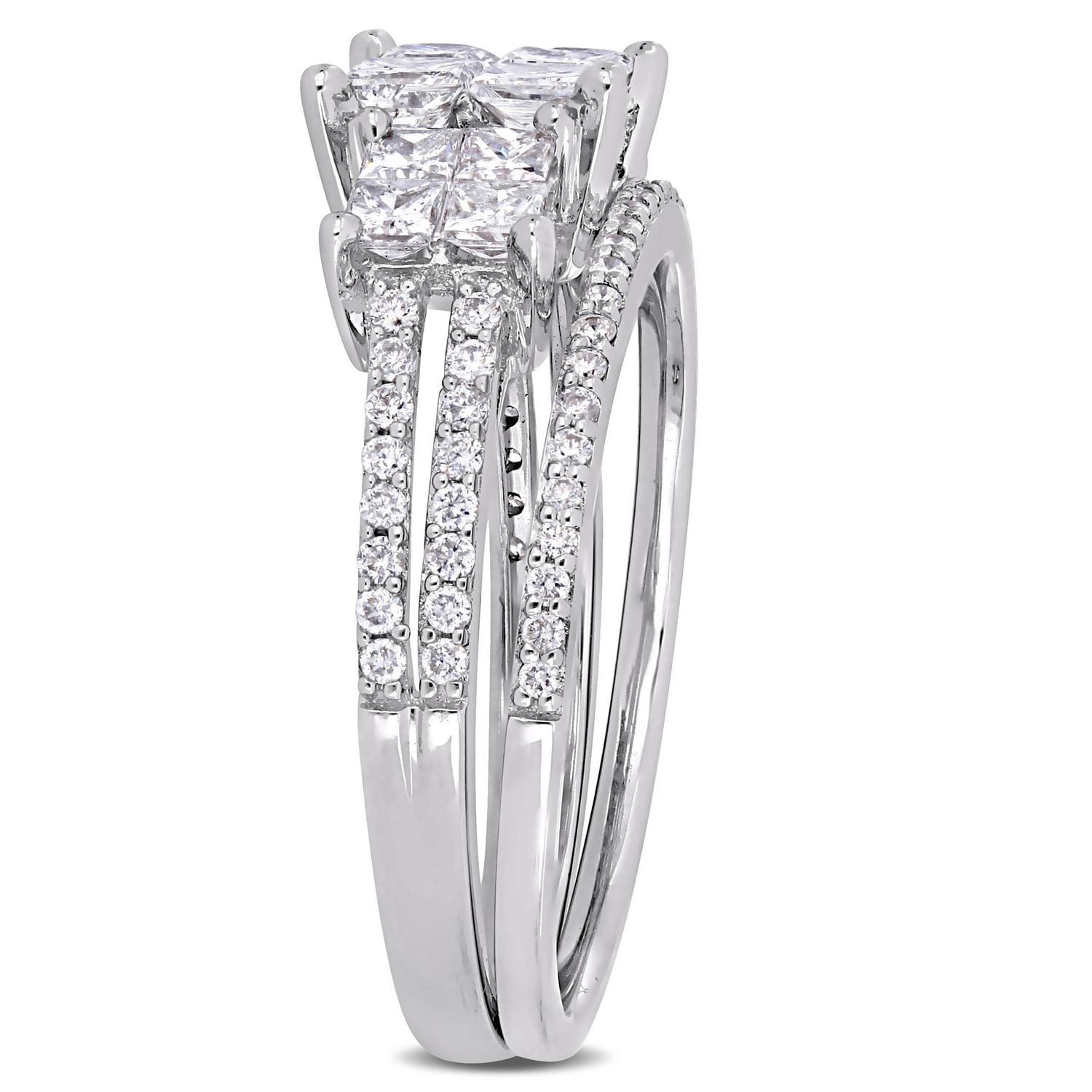 Ensemble de mariage à trois quads Miabella avec diamants 1-1/3 CT poids total en or blanc 14K