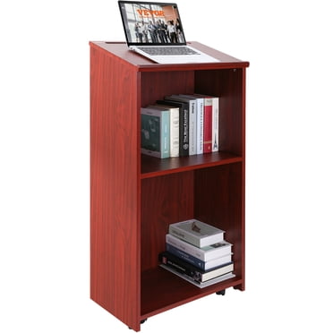 VEVOR Support de Podium, Support d'Hôtesse de 47 Po avec 4 Roues Roulantes, Podium en Bois avec Étagères de Rangement, et Plateau Incliné, Lutrins et Podiums pour Église, Bureau, École, Maison, Brun