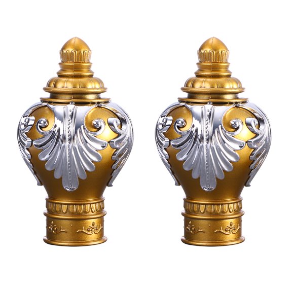 CIMAXIC Golden Plastic Curtain Rod End Decorations for Home 28mm Diameter Fits Rome Pole Perfectly 2pcs,4.53"X2.36"X2.36"