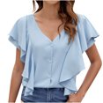 thumbnail image 1 of Yuyuzo Womens Button down Shirts Summer Deep V Neck Short Sleeve Blouses Ruffle Loose Fitted Flowy Tees, 1 of 7