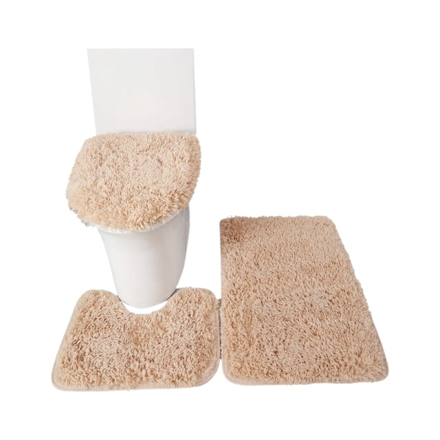 3PCS Bath Mat Toilet Lid Cover U-Shaped Rug Non Slip Soft Floor Rug Water Absorbent Solid Door Mat Bathroom Rug Carpet Seat Cover Rug Set