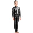 thumbnail image 2 of Girls Shiny Metallic Long Sleeve Unitard Spandex One Piece Wet Look Kid Bodysuit, 2 of 5