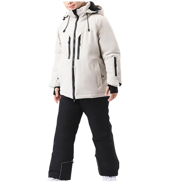 4-16 Years Kid's Solid Color Girls Boys Ski Suit Windproof Warm Solid Color Skiing Set Black