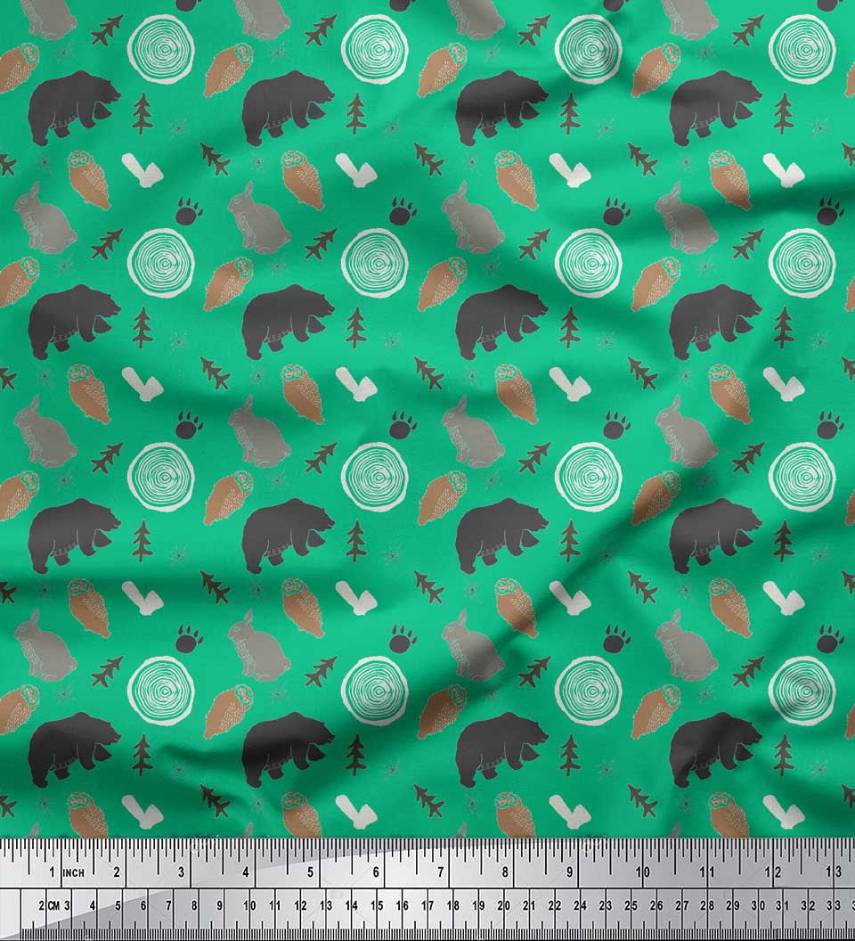 Soimoi Green Moss Georgette Fabric Wild Life Animal Decor Fabric Printed Yard 42 Inch Wide