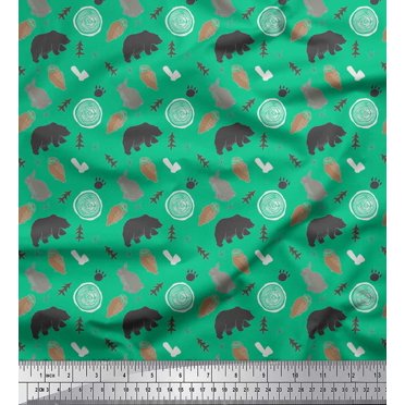 Soimoi Green polyester Crepe Fabric Wild Life Animal Fabric Prints By Yard 42 Inch Wide