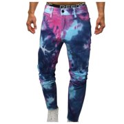Ketyyh-chn99 Mens Jeans Stretch Relaxed Fit 2024 Casual Pants Shorts Men's Casual Mid-waist Slim-fit Jeans Men's Tie-dyed Denim Button Jeans With Pocket Blue,32