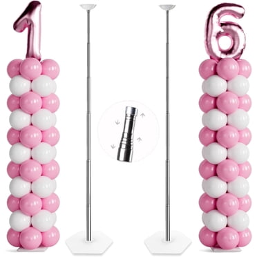 TEKXYZ Balloon Column Stand Set of 2, 7 ft Height, Stretchable Stainless Steel for Halloween Party Decorations