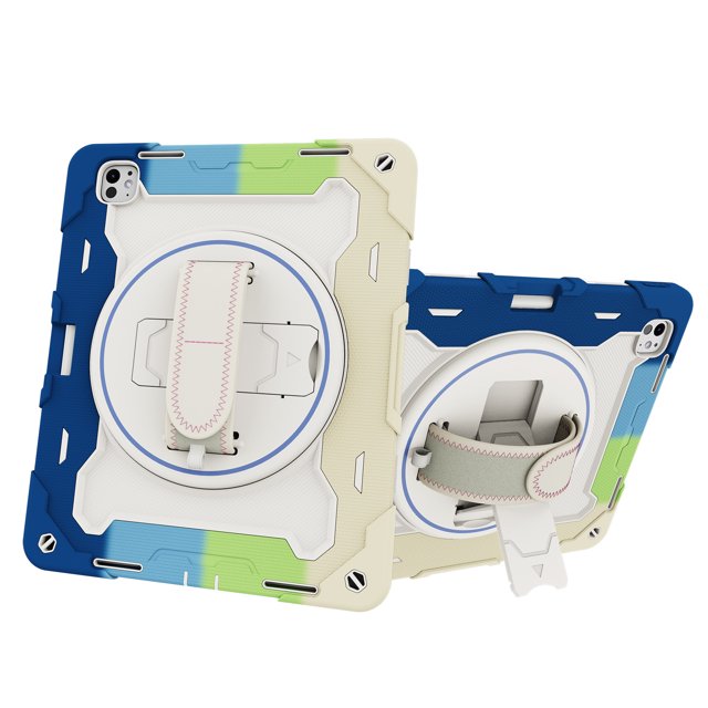 XYX 3in1 Rotating Stand Case for iPad Pro 13 inch M4 2024 with Hand/Shoulder Strap, Shockproof Rugged, Colorful Blue