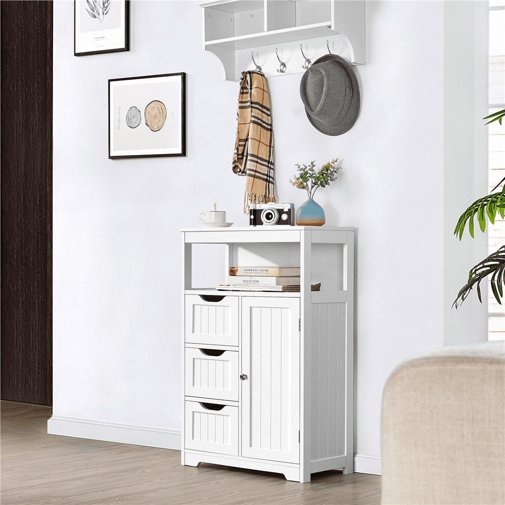 FullFurnique Armoire de Rangement Autoportante en Bois pour Salle de Bain avec Tiroirs, Blanc