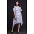 thumbnail image 4 of Bimba Blue Watercolor Printed Womens Cold Shoulder Tunic Party Round Neck Shift Dress - Small, 4 of 6