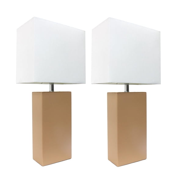Elegant Designs 2 Pack Modern Leather Table Lamps with White Fabric Shades