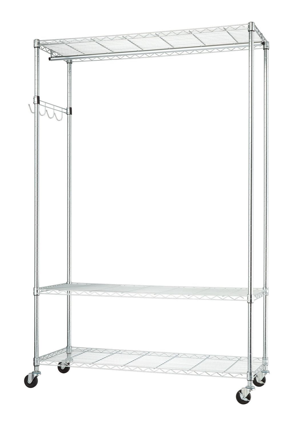 Présentoir à vêtements à roulettes à 3 niveaux TRINITY EcoStorage | 122 cm de larg. x 46 cm de prof. x 192 cm de haut. (48 po de larg. x 18 po de prof. x 75,5 po de haut.) | Chrome