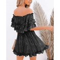 thumbnail image 3 of Women‘s Summer Off Shoulder Dress Pleated Flowy Neck Belt Printed Dress, 3 of 4