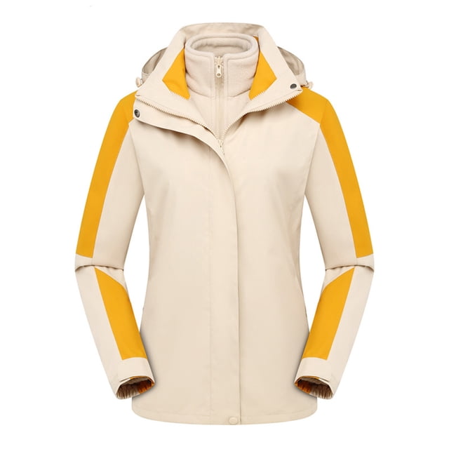 LSLJS Women Solid Rain Jacket Outdoor Hooded Raincoat Windproof Top( Khaki, S)