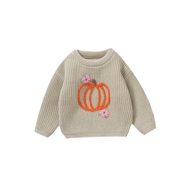 Honganda Chandails pour Bébé Fille d'Halloween à Manches Longues avec Broderie de Citrouille et de Fleurs, Tricot, Chandail, Hauts d'Automne pour Tout-Petit