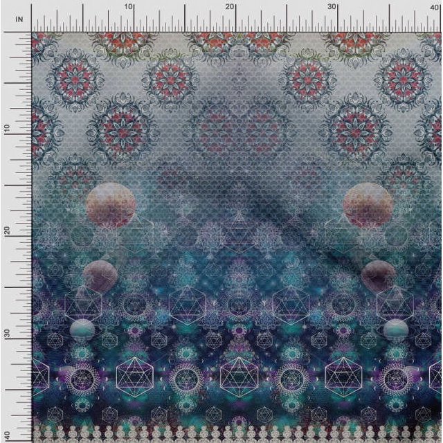 Soimoi Rayon Fabric Scared Geometry & Moon Panel Print Fabric by Yard 42 Inch Wide