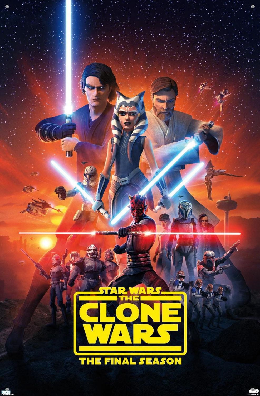 Star Wars: The Clone Wars - Season 7 Key Art Wall Poster with Push Pins, 14.725" x 22.375"