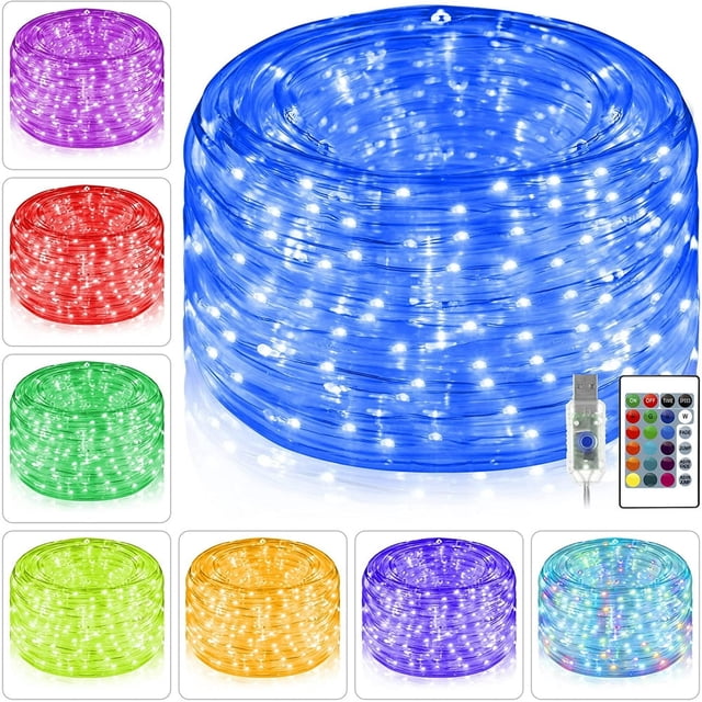 LED Rope Lights 120 LED/46ft Christmas Lights Outdoor IP65 Waterproof Fairy Tube Twinkle String Lights USB Powered&Timer 4 Mode Remote for Bedroom Party Home Patio Indoor Decorations 16