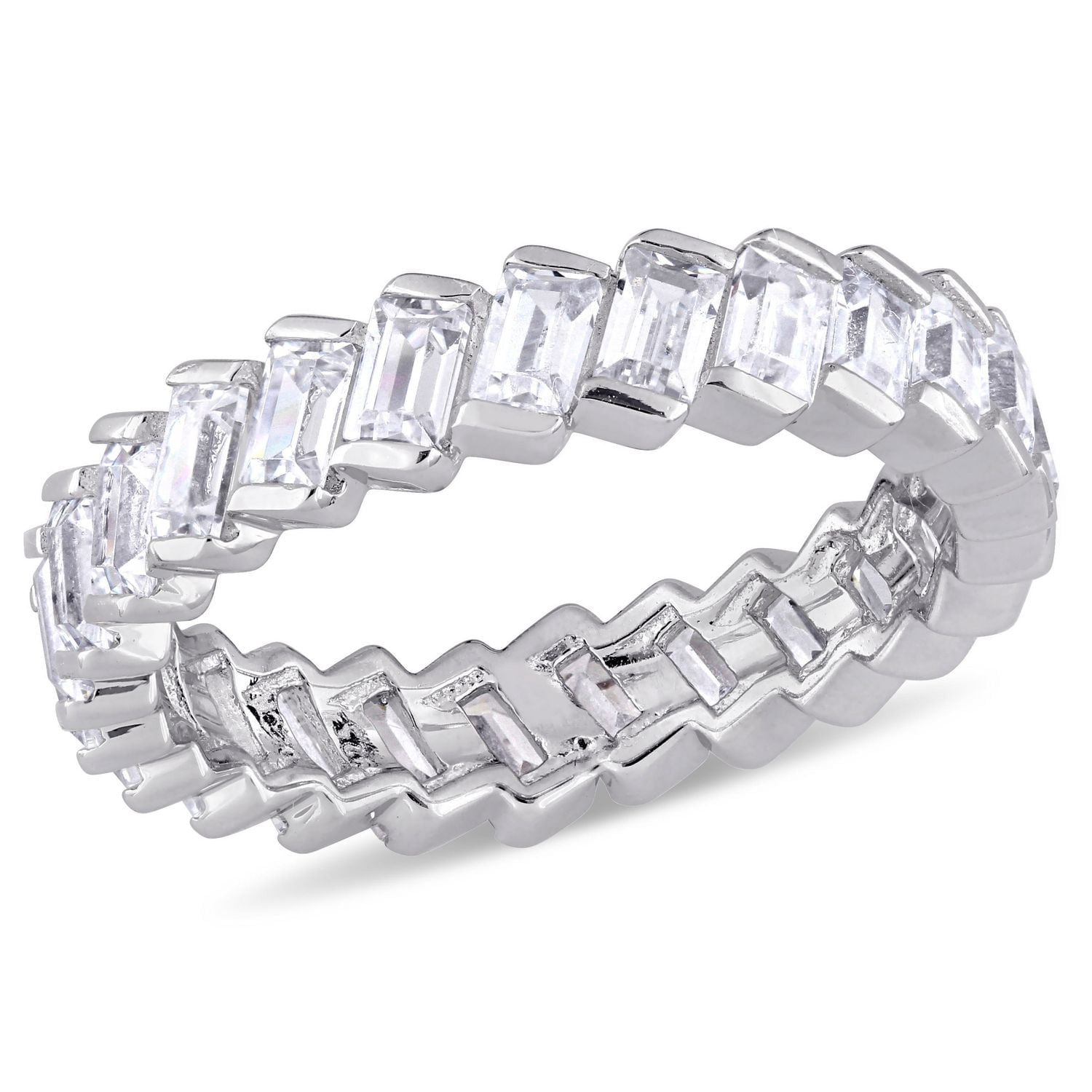 Bague d'anniversaire de style éternité Miabella avec zircons cubiques de coupe baguette 2,75 CT PBT en argent sterling