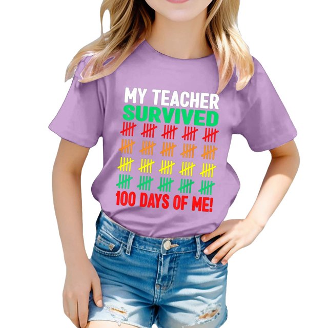 Hauts pour Filles Décontractés Imprimés Col Rond Manches Courtes pour Filles - et T-Shirts Confortables pour un Usage Quotidien