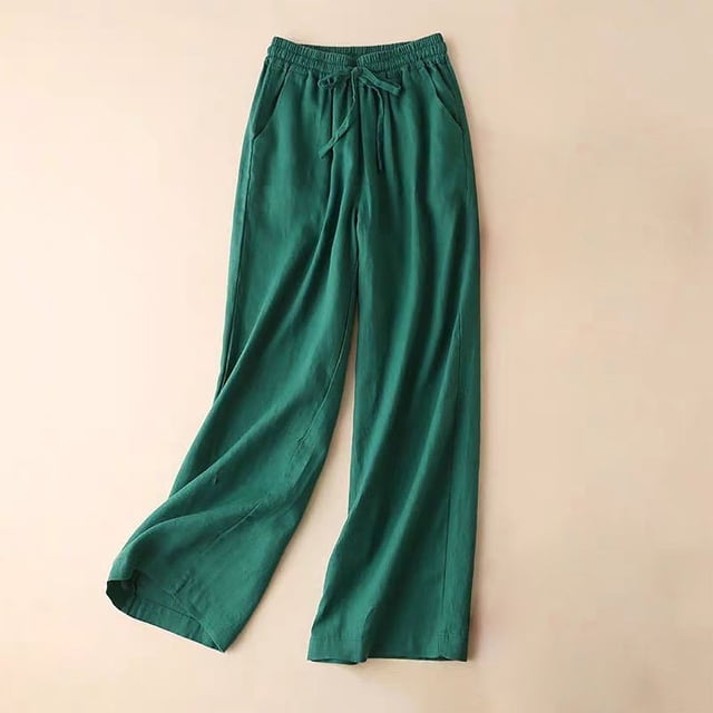 RXIRUCGD Pantalon Long à Jambe Grand pour Femmes, Coupe Ample, Taille Haute, en Coton et Lin, Effet Minceur, et Pantalon de Couleur, Vert, Taille : TG