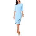 thumbnail image 2 of Allegra K Robe Froncée pour Femme à Manches Courtes, Robe de Travail de Bureau Tendance m Bleu Ciel, 2 of 5