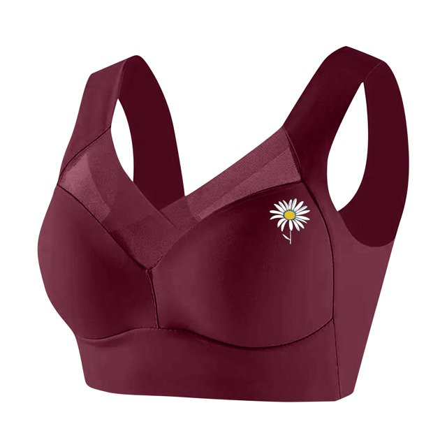 ManxiVoo Wireless Comfort Bras Full Coverage Minimizer with Adjustable Straps and Side Support for Everyday Wear Smooth T-Shirt Design XXL Size Wine