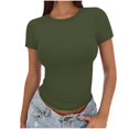 thumbnail image 2 of QIPOPIQ T-Shirts Basiques pour Femmes Col Rond Manches Courtes Courts Hauts Mignons d'Été T-Shirts Ajustés Vêtements Y2k Liquidation 2025, 2 of 6