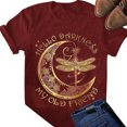 thumbnail image 3 of Femmes T-shirt Imprimé Manches Courtes Top Col Rond Femmes T-shirt Casual Chemisier, Rouge Vin, S, 3 of 5