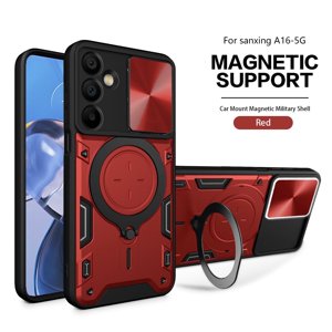 Xilaimitoo pour Samsung A16 Cas, Galaxy A16 5G Cas avec couverture de caméra à diapositives, étui de téléphone militaire avec Kickstand pour Samsung A16, rouge