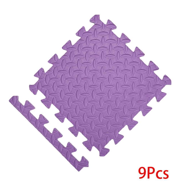 ToyWorld 9pcs Eight-day Foam Mat with Boards Children's Puzzle Mat Baby Playing Interlocking Foam Floor Pad Sets. The image shows a purple interlocking foam mat with a textured surface and puzzle-like edges, designed for baby play areas. The set includes 9 pieces.