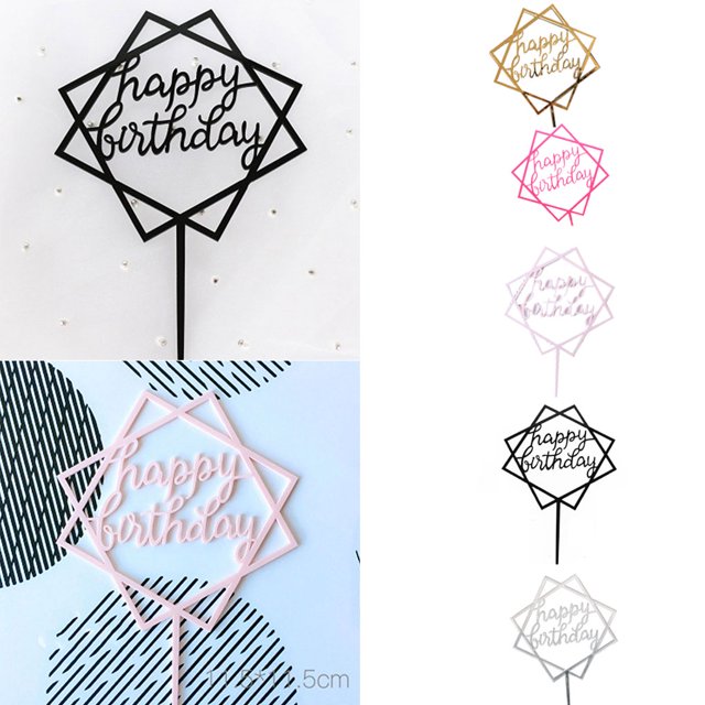 Square Happy Birthday Cake Topper Acrylic Insert Cake Cake Topper; Card DIY Glitter Cupcake Smash Candle Stick