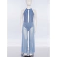 thumbnail image 2 of Oyolan One Piece Rompers Overall for Girls Rhinestones Dance Bodysuit Disco Party Wide Leg Pants Playsuit Dusty Blue 12, 2 of 7