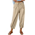 thumbnail image 1 of Women‘s Cotton Linen Pants Drawstring Elastic Waist Capri Pants Lounge Pants with Pockets, 1 of 9
