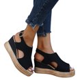 thumbnail image 3 of Kcodviy Ladies Solid Color Hollow Womens Comfort Sandals Out Leather Open Toe Arch Support Sandals for Women Buckle Wedge Heel Sandals, 3 of 6