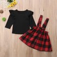 thumbnail image 2 of ITFABS Baby Girls Long Sleeve Ruffled Solid Color T-shirt + Plaids Strap Skirt, 2 of 5