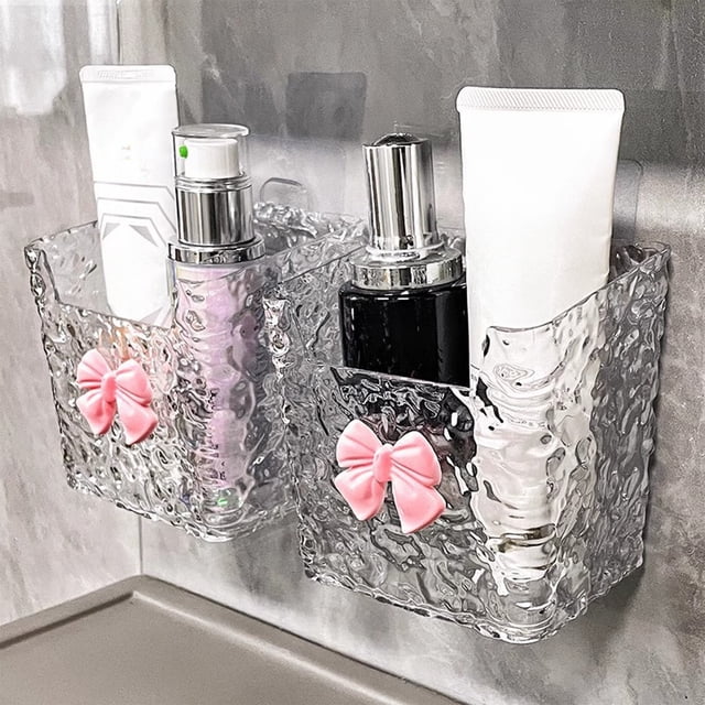 Bathroom Storage Organizer Wall Mounted Glacier Pattern Cosmetic Box No Drill Installation Vanity Space Saver