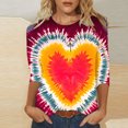 thumbnail image 2 of Lovzfmll Valentine's T-Shirt de Fête Cœur pour Femmes, Col Rond Manches Trois-Quarts Coupe Décontractée Rose, TG, 2 of 5