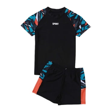 Sunnyoo Maillot Dermoprotecteur à Manches Courtes pour Garçons et Short de Bain Séchage Rapide Maillot de Bain