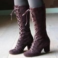 thumbnail image 2 of Bottes Rétro Vintage Décontractées pour Femmes, Bottes Mi-Mollet à Lacets Rétro pour Femmes, Chaussures à Talons Épais, 2 of 9