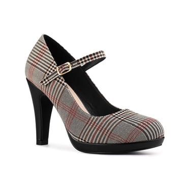 BLISSFUL STEP Women's Pump Plaid Platform Stiletto Heels Pumps Brown 8