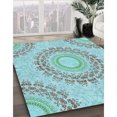 thumbnail image 3 of Ahgly Company Tapis Rond Lavable en Machine Intérieur Transitionnel Bleu, 3 Pieds Rond, 3 of 7