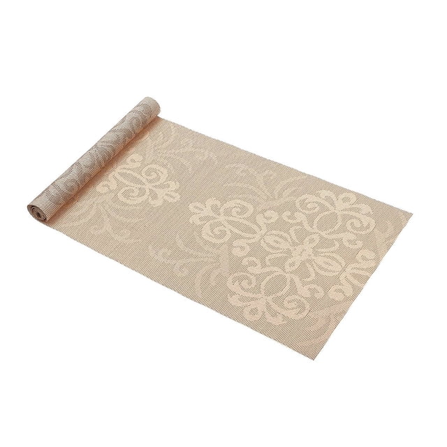 IH Casa Decor Chemin de Table en Vinyle 72 Pouces Damassé Naturel - Ensemble de 2 Montrant un Chemin de Table en Vinyle Roulé en beige Naturel avec un Motif floral Damassé tropical, 12 Pouces de Large et 72 Pouces de long, Idéal pour Protéger les tables à Manger contre les Déversements et la Saleté Tout en Améliorant la Déco de la Maison; Convient Aussi comme Protecteur de surface Décorative dans les Chambres Communes Ou d'Amis.