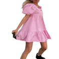 thumbnail image 2 of Robe Décontractée pour Femme Couleur Unie Polyester Manches Courtes Bouffantes Col Carré Style Ourlet à Volants Mini Robes Jaune m, 2 of 5