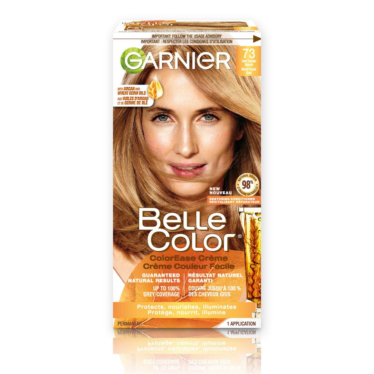 Garnier Belle Color Coloration Permanente, 73 Blond Foncé Doré, Couverture du Gris à 100%, Enrichi aux Huiles d'Argan et de Germe de Blé - 1 Application