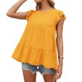 thumbnail image 3 of QualitChoice Hauts à Manches Courtes en Dentelle Été Col Rond T-shirt Décontracté Jaune L, 3 of 6
